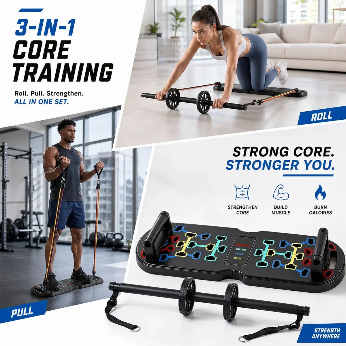 Home Gym Set With Push Up Board And Resistance Bands